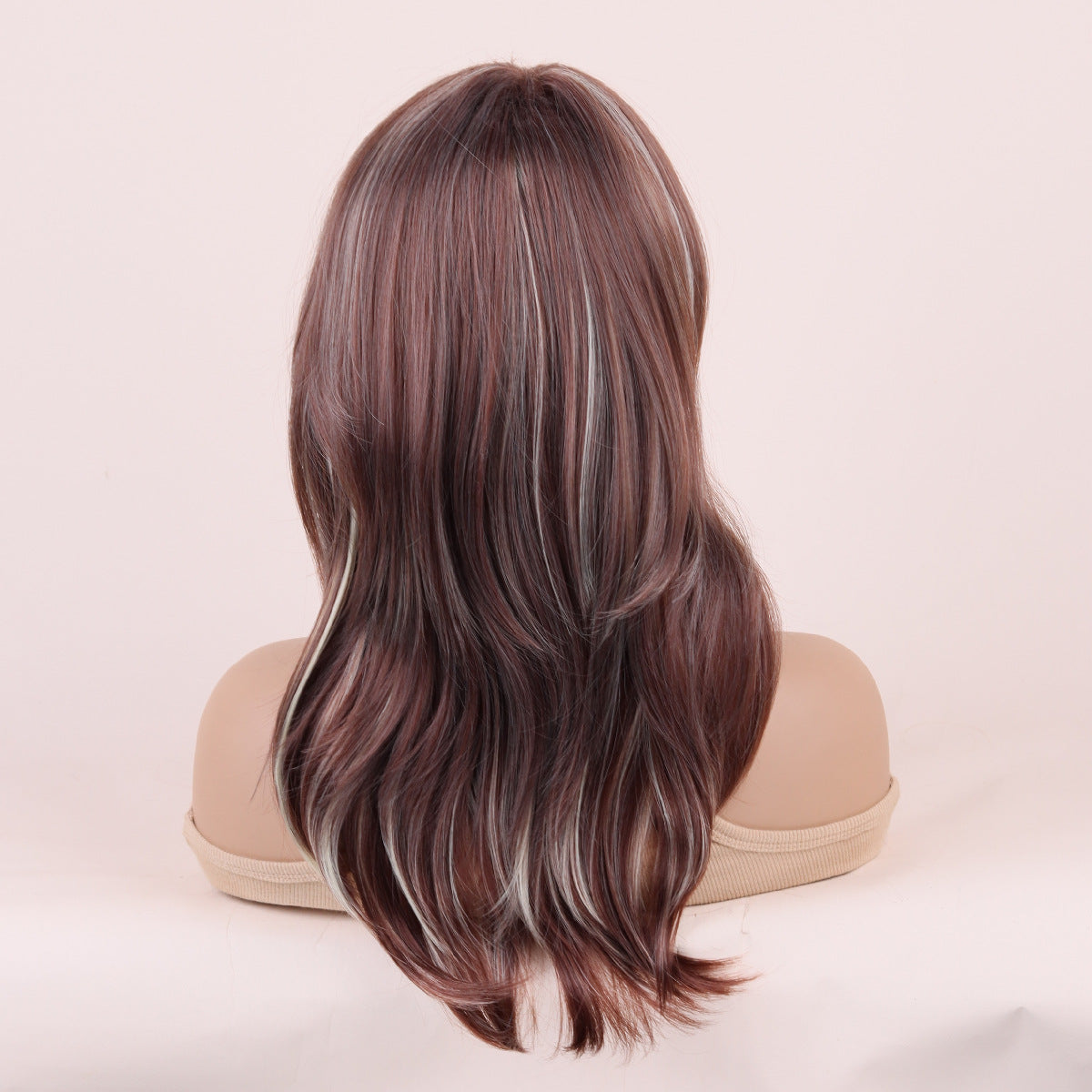 Medium length gradient brown synthetic hair with rose lace cap