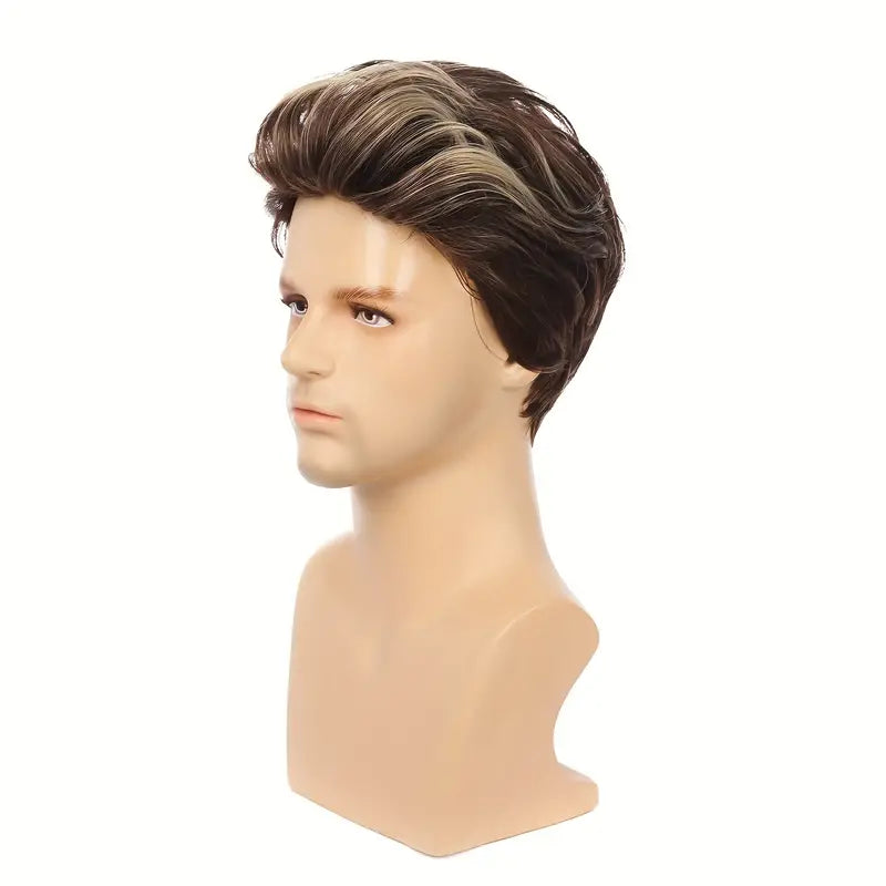 Men Short Wigs Brown Mix Blonde Wig for Male Guy Layered Halloween Cosplay Party Hair Costume Full Wig for Adults