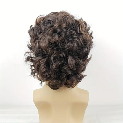 Men's 6-Inch Short Brown & Black Curly Wave Layered Wig