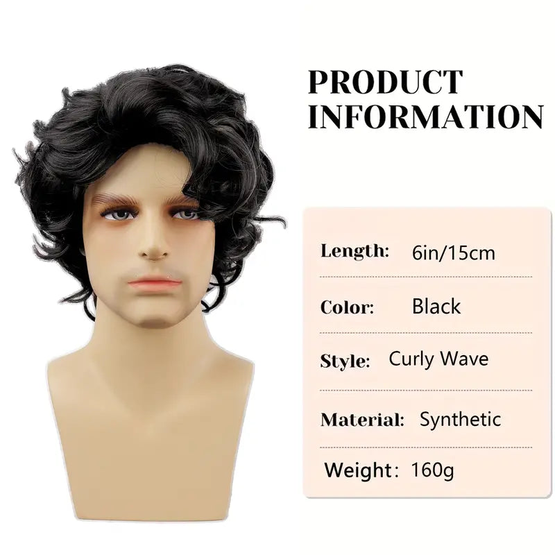 Men's 6-Inch Short Brown & Black Curly Wave Layered Wig