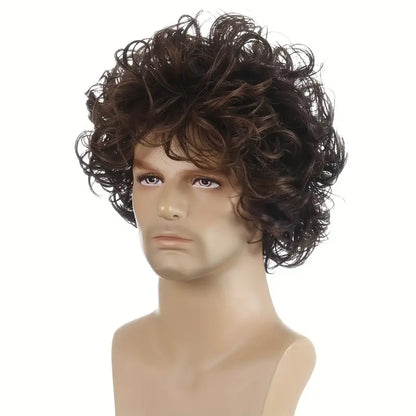 Men's Basic Curly Short Brown Wig