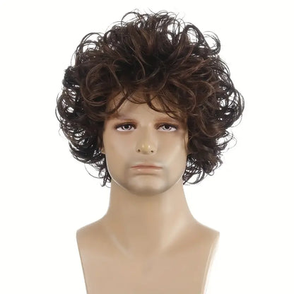 Men's Basic Curly Short Brown Wig