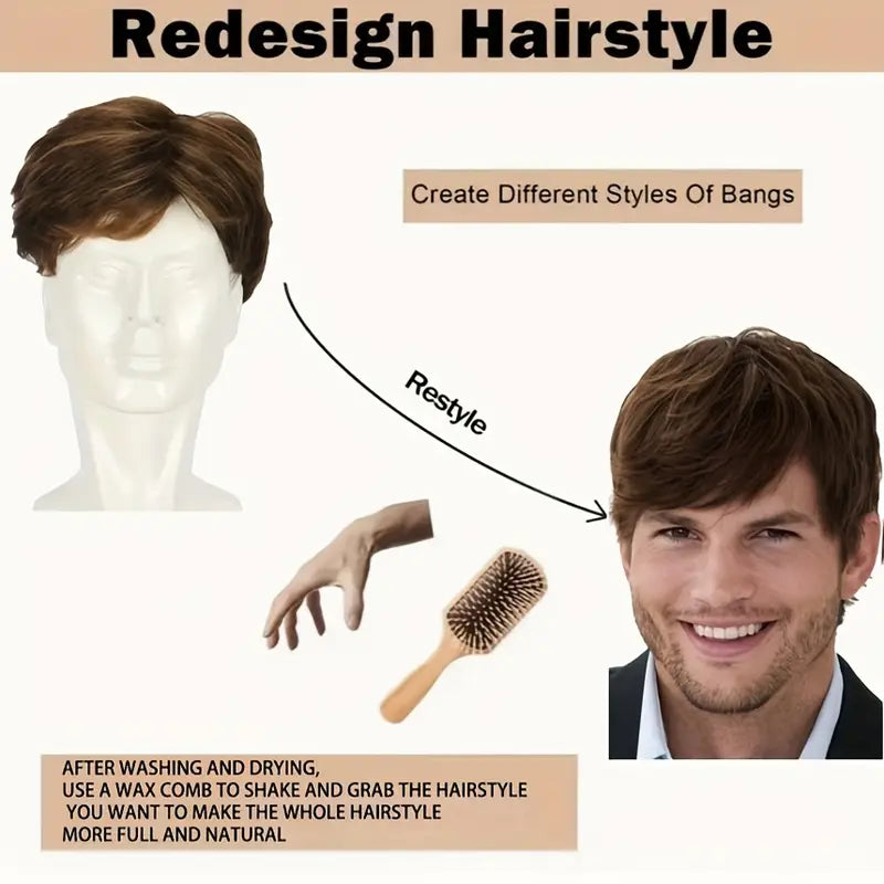 Men's Basic Curly Short Brown Wig