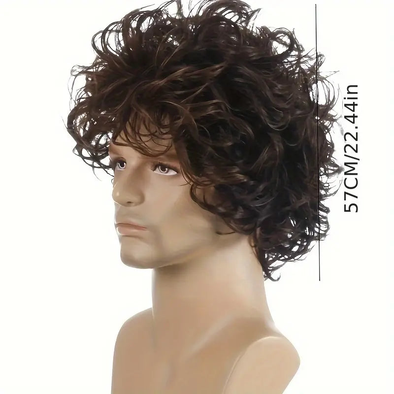 Men's Basic Curly Short Brown Wig