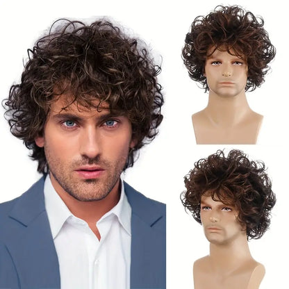 Men's Basic Curly Short Brown Wig