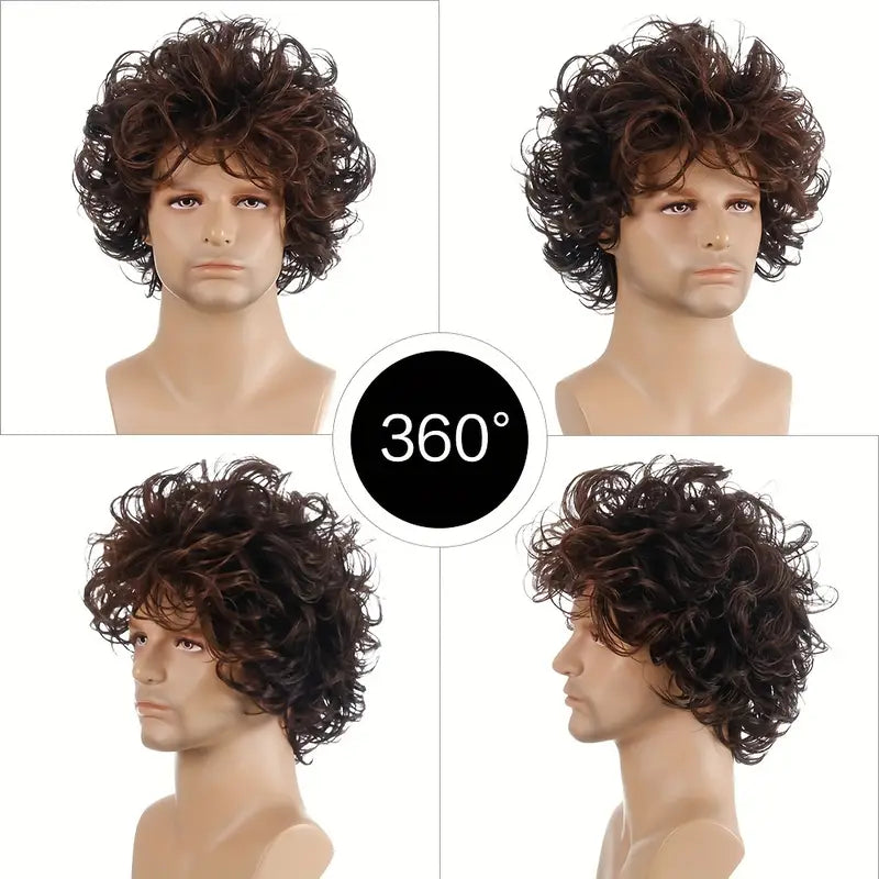 Men's Basic Curly Short Brown Wig