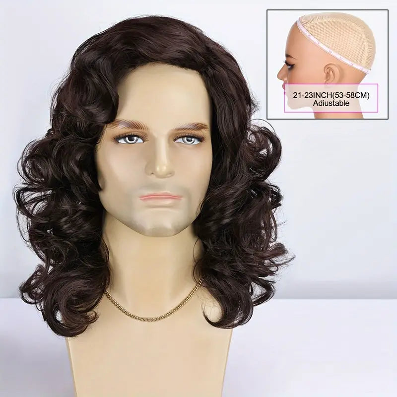 Men's Basic Style Curly Wave Wig - 16 Inch High Temperature Fiber