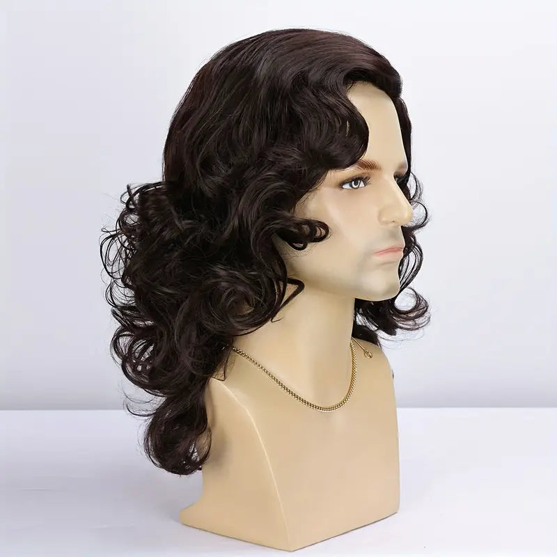 Men's Basic Style Curly Wave Wig - 16 Inch High Temperature Fiber