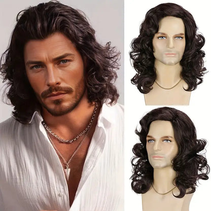 Men's Basic Style Curly Wave Wig - 16 Inch High Temperature Fiber