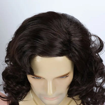 Men's Basic Style Curly Wave Wig - 16 Inch High Temperature Fiber