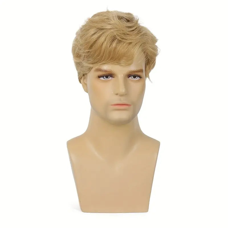 Men's Blonde Wig - Short Layered Wavy Synthetic Hair Wig