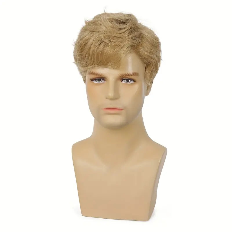 Men's Blonde Wig - Short Layered Wavy Synthetic Hair Wig