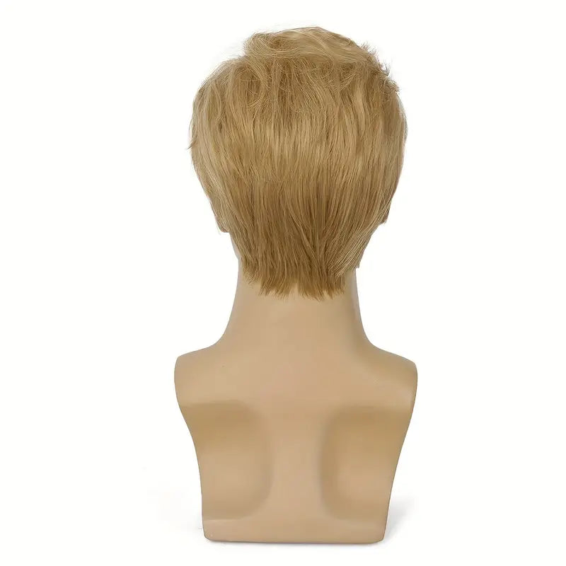 Men's Blonde Wig - Short Layered Wavy Synthetic Hair Wig