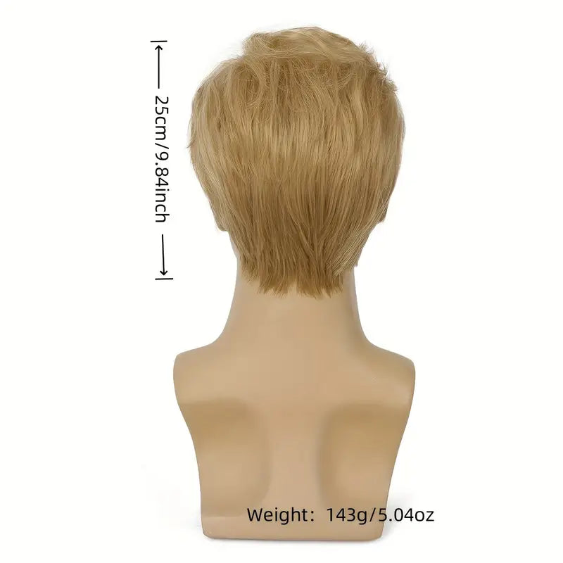 Men's Blonde Wig - Short Layered Wavy Synthetic Hair Wig