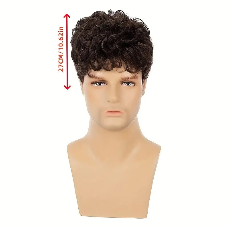 Men's Brown Fashion Short Curly Wig – High-Temp Synthetic Hairpiece