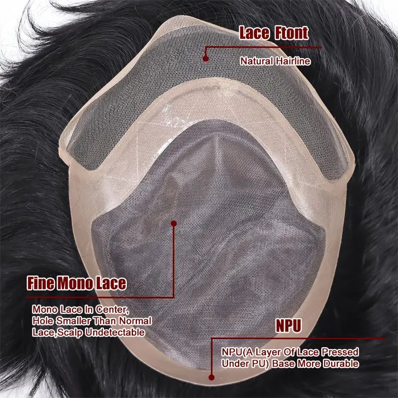  Men's Durable Mono Lace Front Toupee - Straight Hair Replacement System