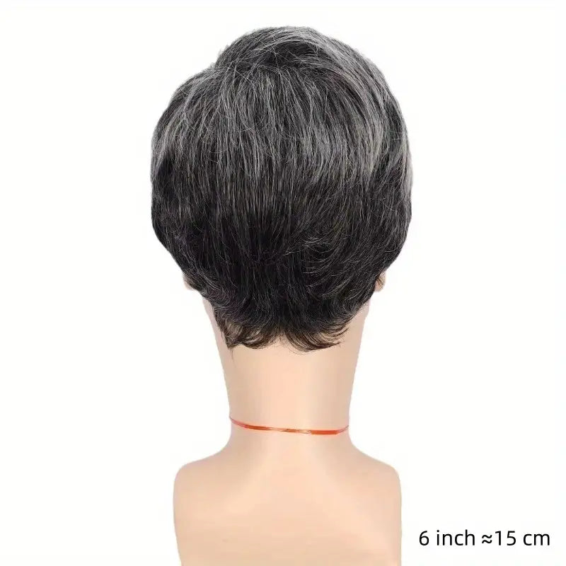 Men's Fashionable Short Black & Gray Wig with Bangs - Loose Curly Synthetic Hair