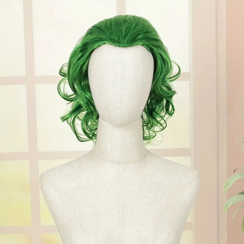 Men's Green Wavy Wig - Heat Resistant Curly Body Wave Costume Wig for Daily Wear, Carnival, Party, Halloween, Cosplay