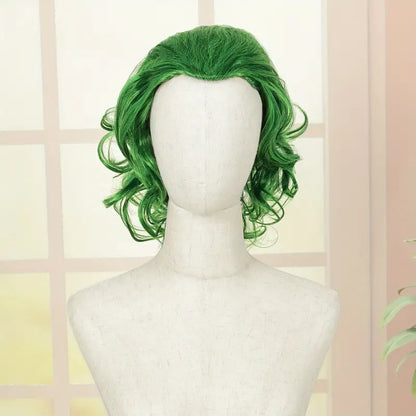 Men's Green Wavy Wig - Heat Resistant Curly Body Wave Costume Wig for Daily Wear, Carnival, Party, Halloween, Cosplay