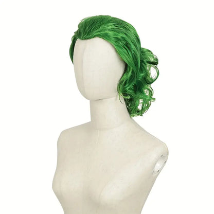 Men's Green Wavy Wig - Heat Resistant Curly Body Wave Costume Wig for Daily Wear, Carnival, Party, Halloween, Cosplay