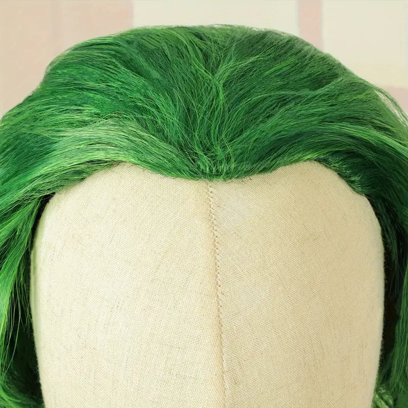 Men's Green Wavy Wig - Heat Resistant Curly Body Wave Costume Wig for Daily Wear, Carnival, Party, Halloween, Cosplay