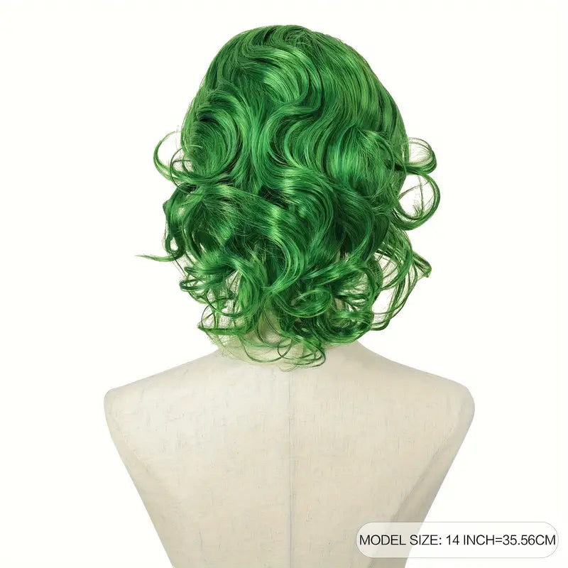 Men's Green Wavy Wig - Heat Resistant Curly Body Wave Costume Wig for Daily Wear, Carnival, Party, Halloween, Cosplay