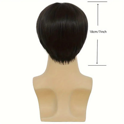 Men's Short Black Straight Wig