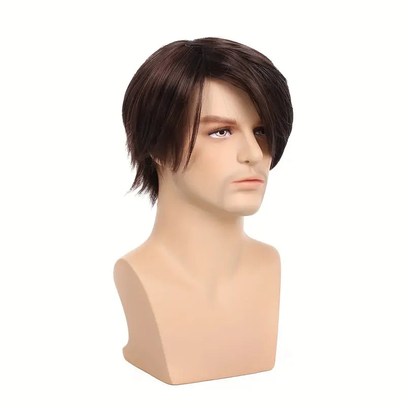 Men's Short Brown Straight Hair Wig - Heat Resistant Synthetic