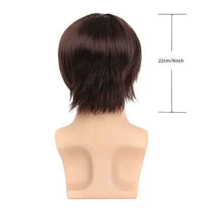 Men's Short Brown Straight Hair Wig - Heat Resistant Synthetic