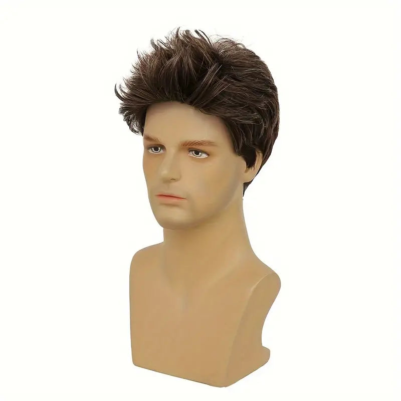 Men's Short Brown Wig – Fluffy, Natural-Looking Synthetic Hair