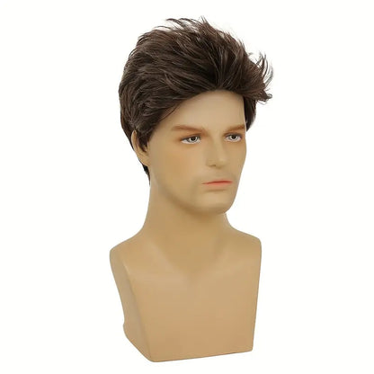 Men's Short Brown Wig – Fluffy, Natural-Looking Synthetic Hair