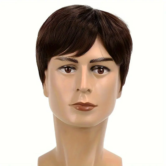 Men's Short Brown Wig Replacement - Synthetic Costume Wig