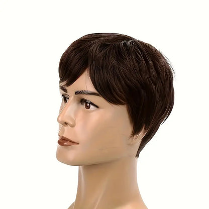 Men's Short Brown Wig Replacement - Synthetic Costume Wig