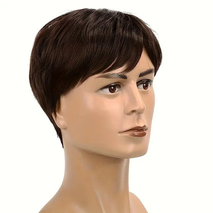 Men's Short Brown Wig Replacement - Synthetic Costume Wig