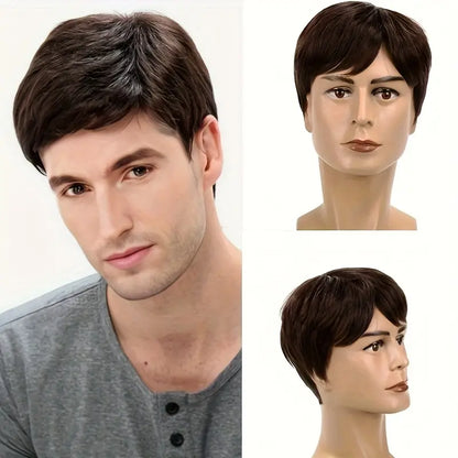 Men's Short Brown Wig Replacement - Synthetic Costume Wig