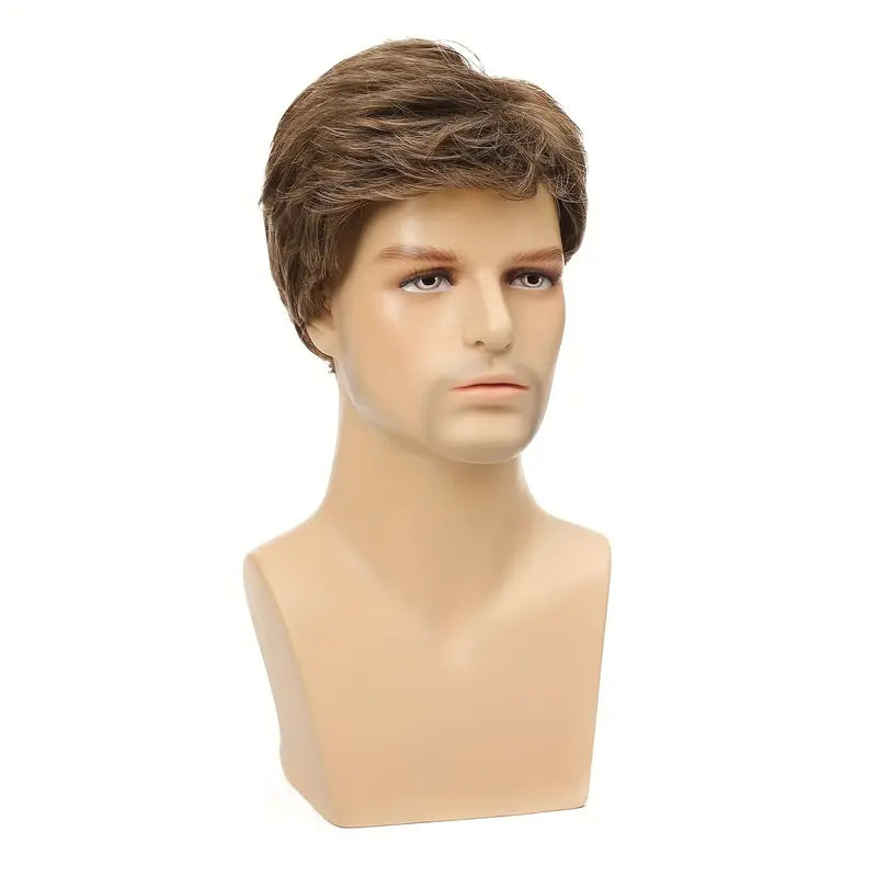 Men's Short Brown Wig - Synthetic Replacement Costume Wig