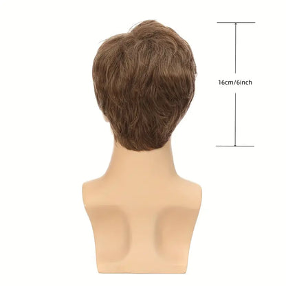 Men's Short Brown Wig - Synthetic Replacement Costume Wig