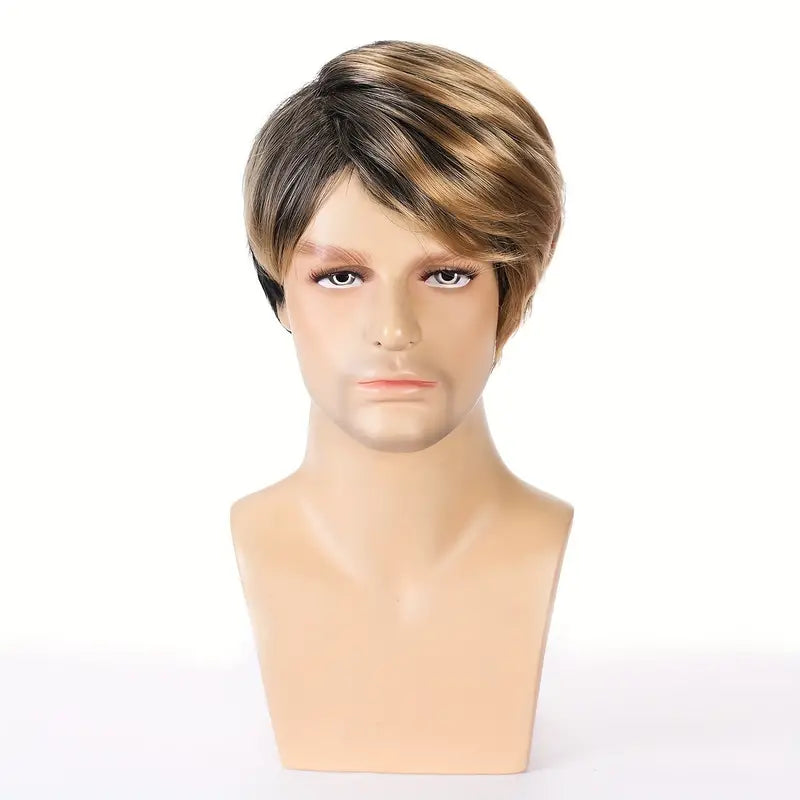 Men's Short Curly Wig with Rose Net Cap