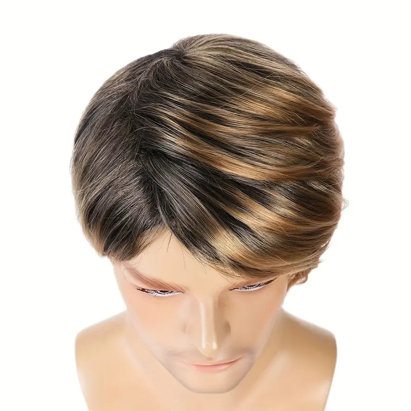 Men's Short Curly Wig with Rose Net Cap