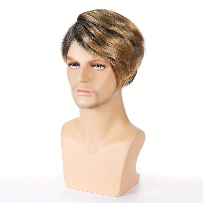 Men's Short Curly Wig with Rose Net Cap