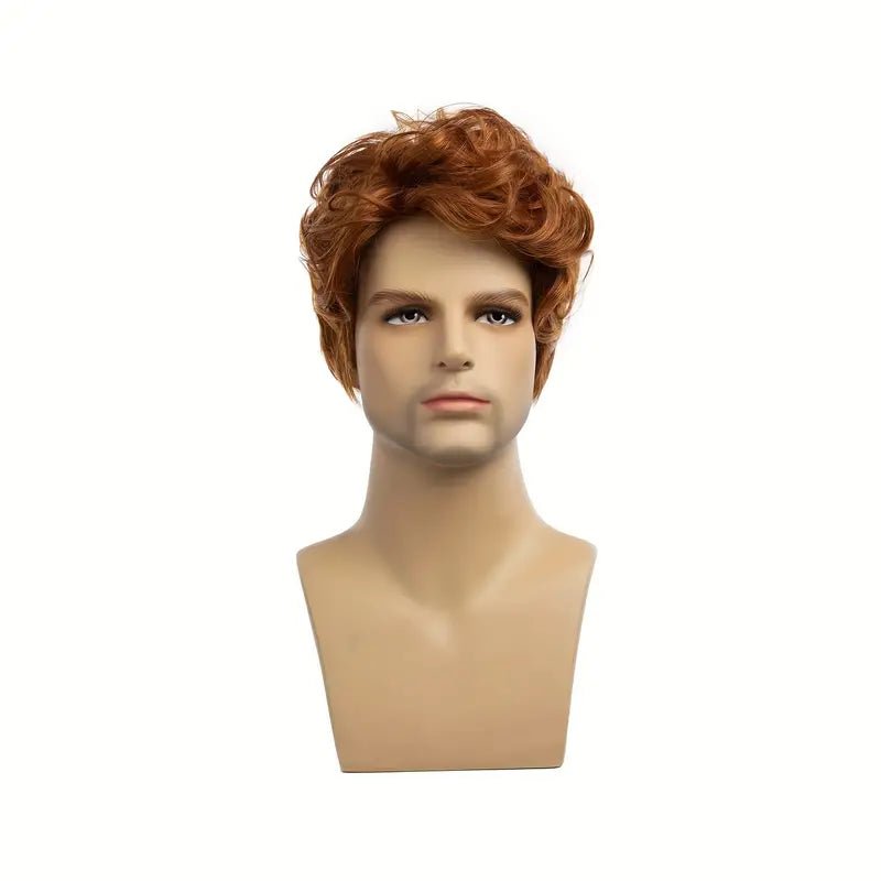 Men's Short Orange Synthetic Wig - Perfect for Halloween and Cosplay