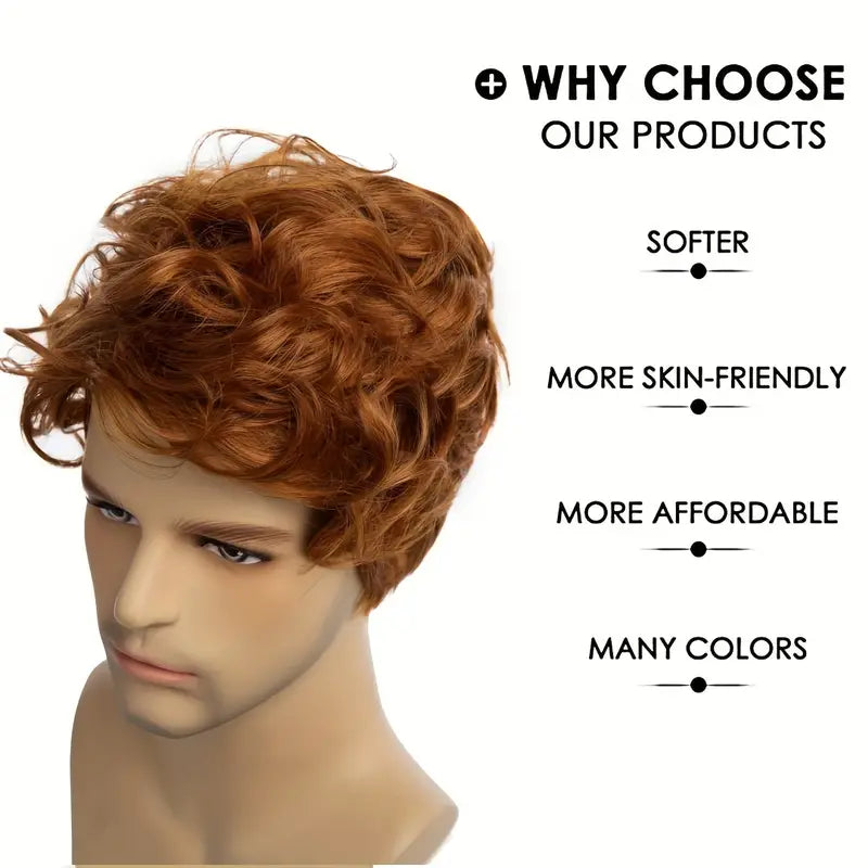 Men's Short Orange Synthetic Wig - Perfect for Halloween and Cosplay