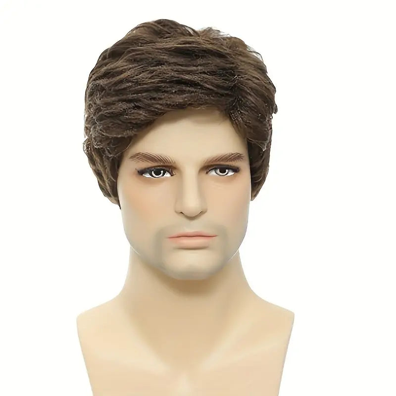 Men's Voluminous Short Wavy Hairpiece - High-Temp Synthetic Fiber