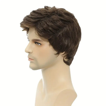 Men's Voluminous Short Wavy Hairpiece - High-Temp Synthetic Fiber