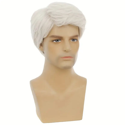 Men's White Short Straight Layered Hair Wig