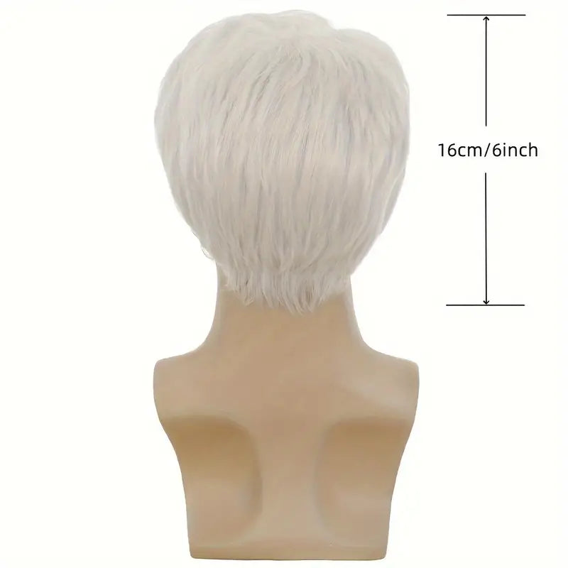 Men's White Short Straight Layered Hair Wig