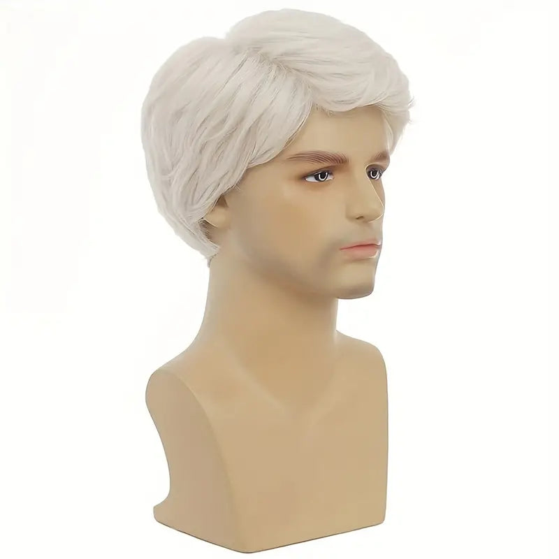 Men's White Short Straight Layered Hair Wig