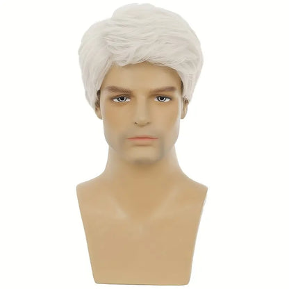 Men's White Short Straight Layered Hair Wig