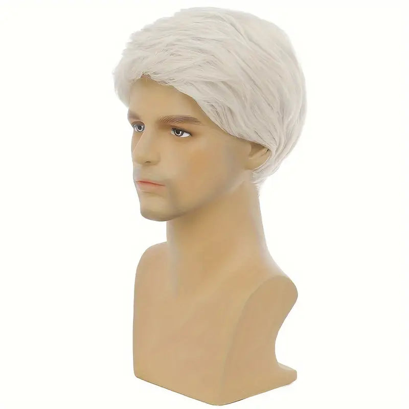 Men's White Short Straight Layered Hair Wig