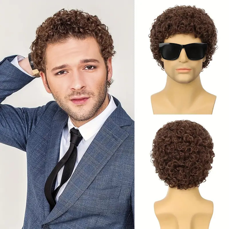 Men’s Woven Wig, Basic Short Curly Style, 130% Density